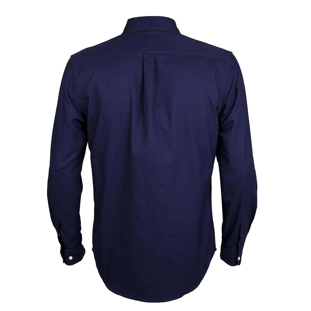 PRL Men's Cotton Bear Logo Embroidered  Button Down Shirt - Blue