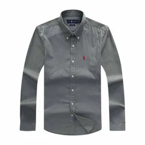 PRL Men's Cotton  Red Logo Embroidered Grey Button Down Shirt