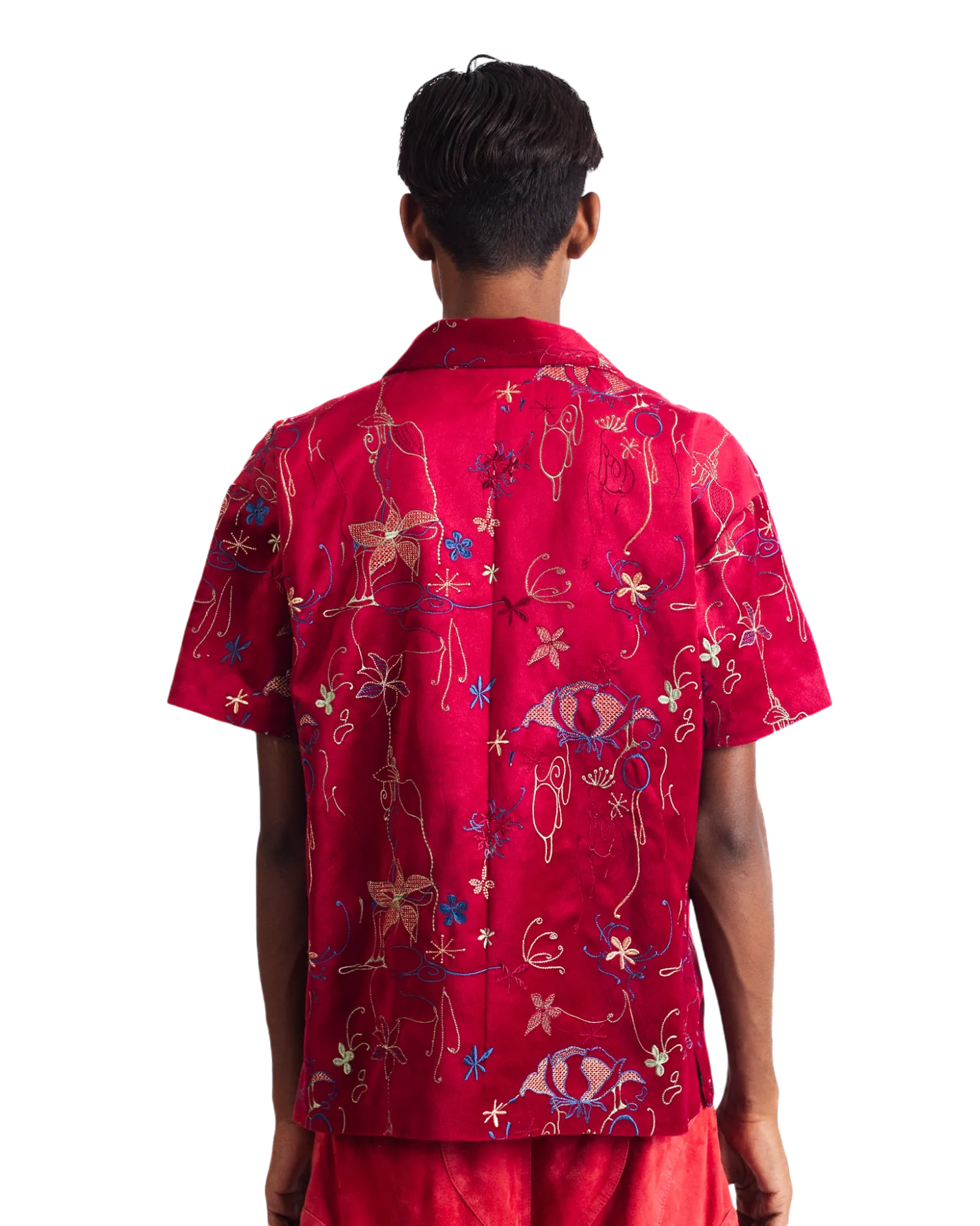 "STUDY IN SCARLET" VELVET BUTTON DOWN