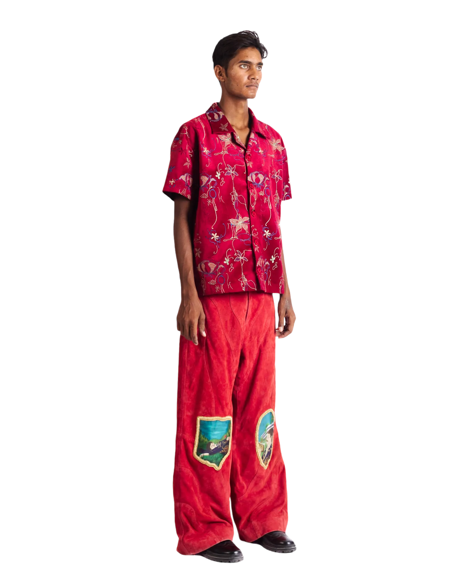 "STUDY IN SCARLET" VELVET BUTTON DOWN