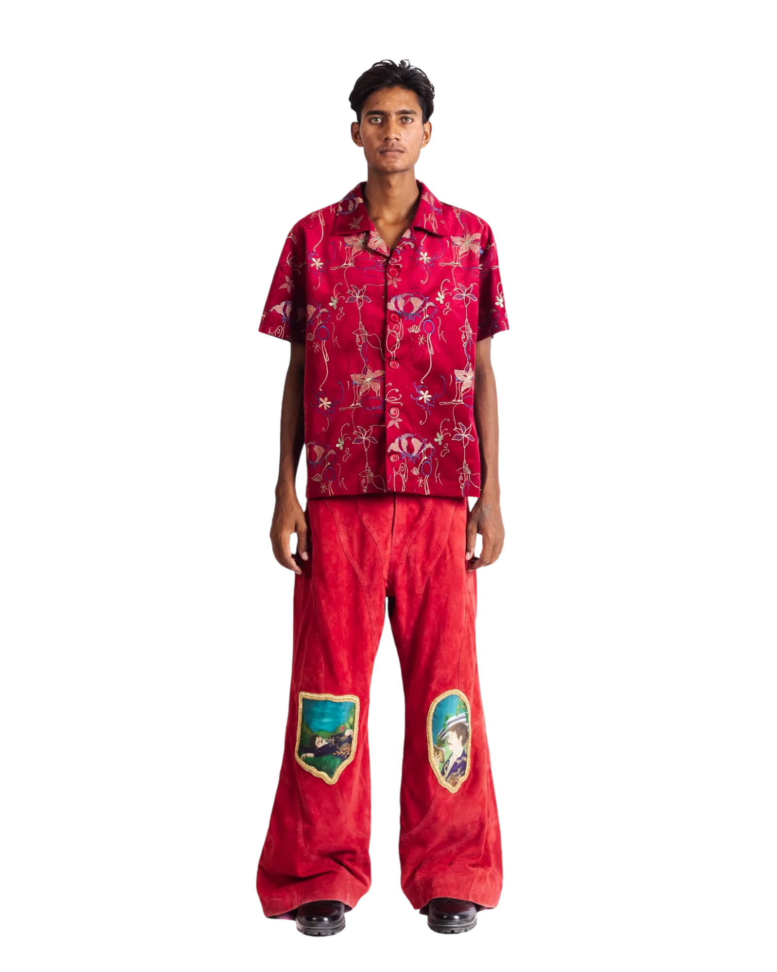 "STUDY IN SCARLET" VELVET BUTTON DOWN