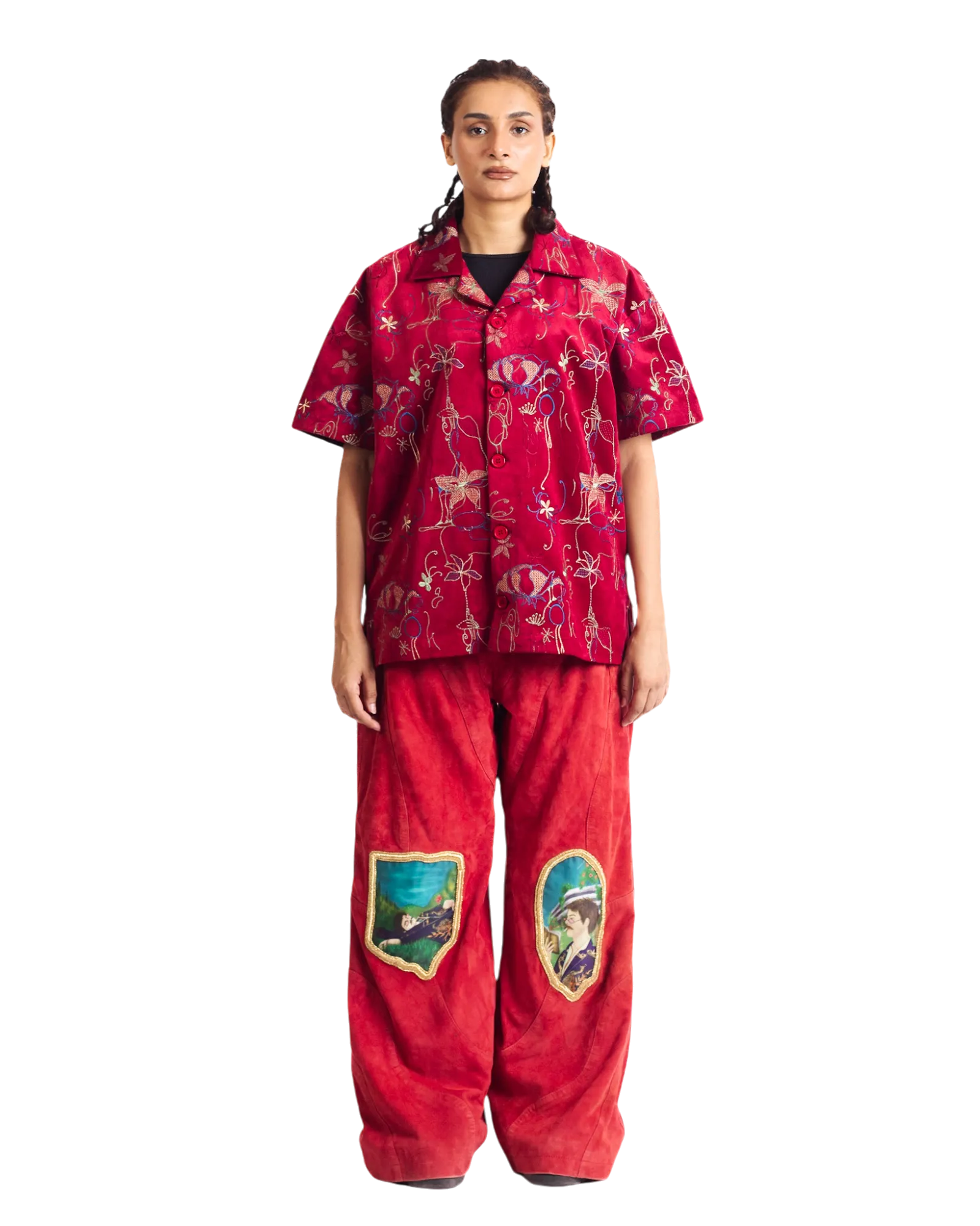 "STUDY IN SCARLET" VELVET BUTTON DOWN