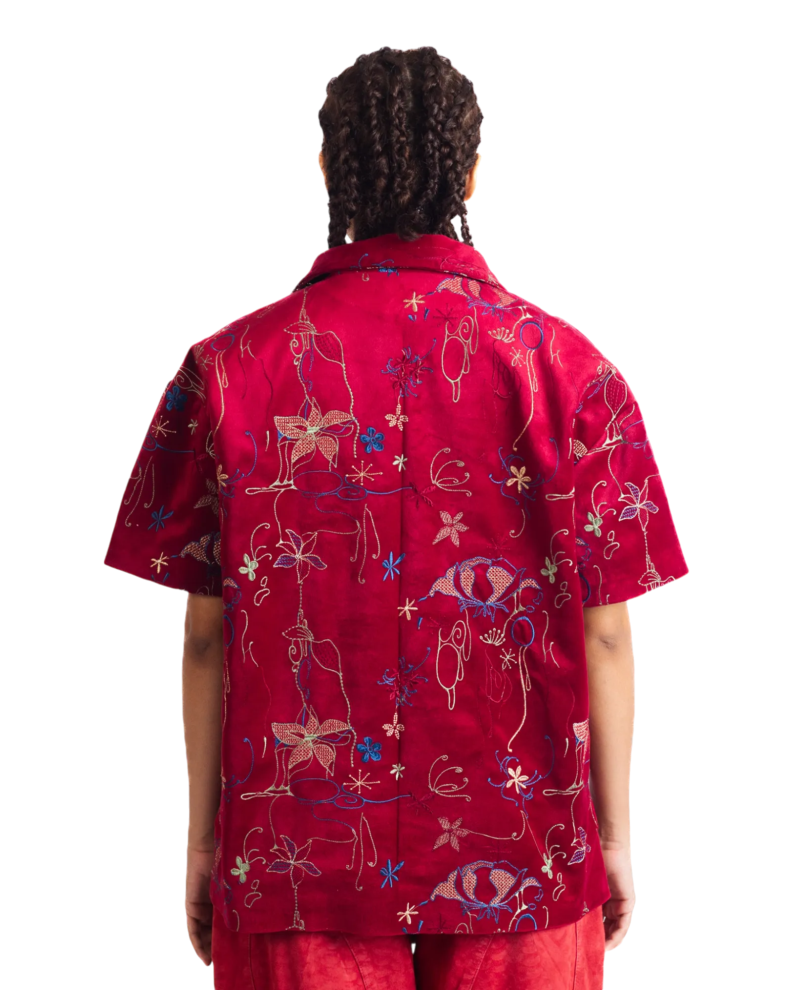 "STUDY IN SCARLET" VELVET BUTTON DOWN