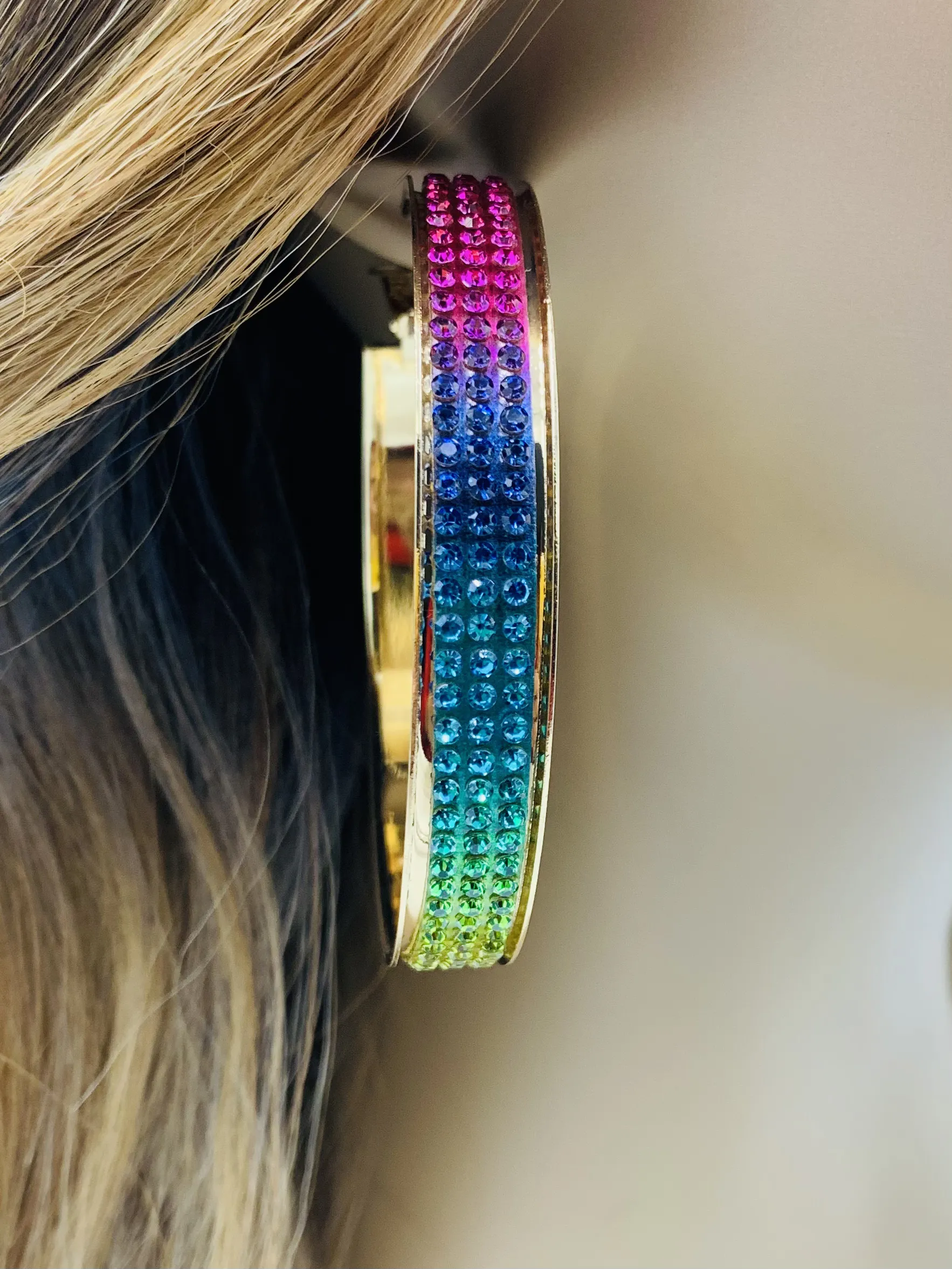 Rainbow Rhinestone Hoops