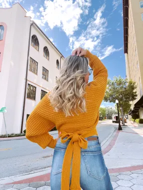 Spencer Surplice Tie Back Knit Sweater - Mustard