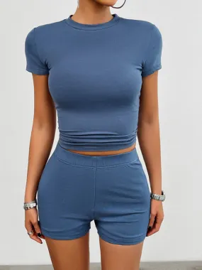Sporty Women's Solid Shorts & T-Shirt Sport Outfit