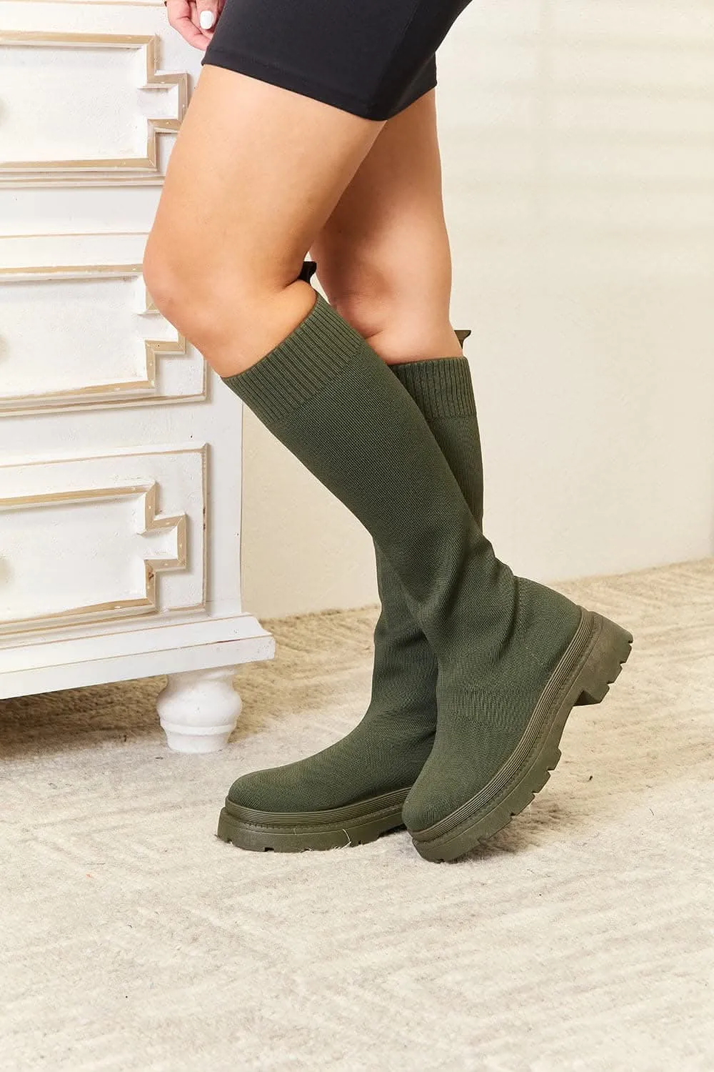 Stylish knee-high platform sock boots by Wild Diva Footwear