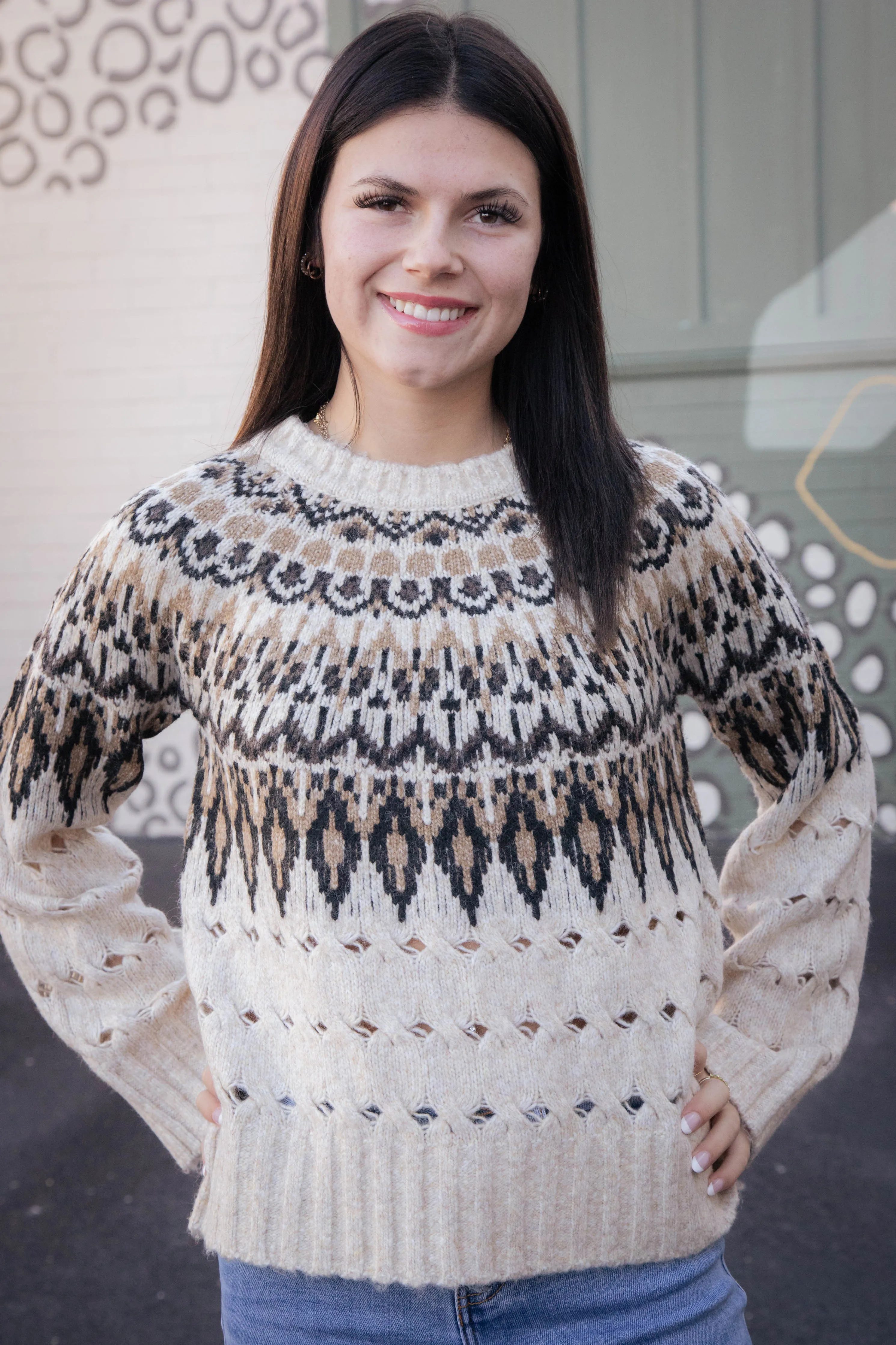 Suzette Fair Isle Sweater, Brown Multi | Steve Madden