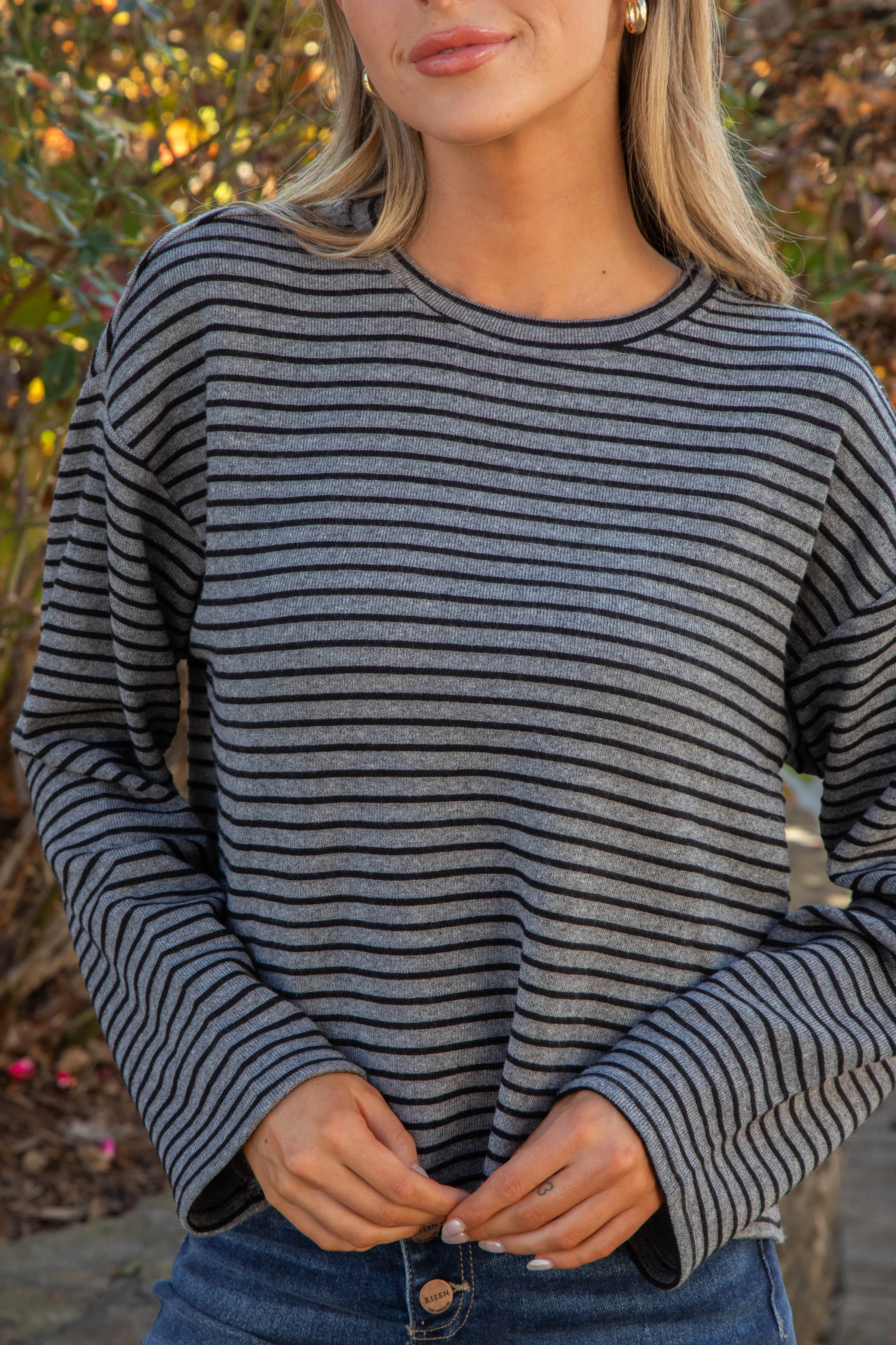 Textured Ottoman Striped Popover, Heather Grey/Black | Sanctuary