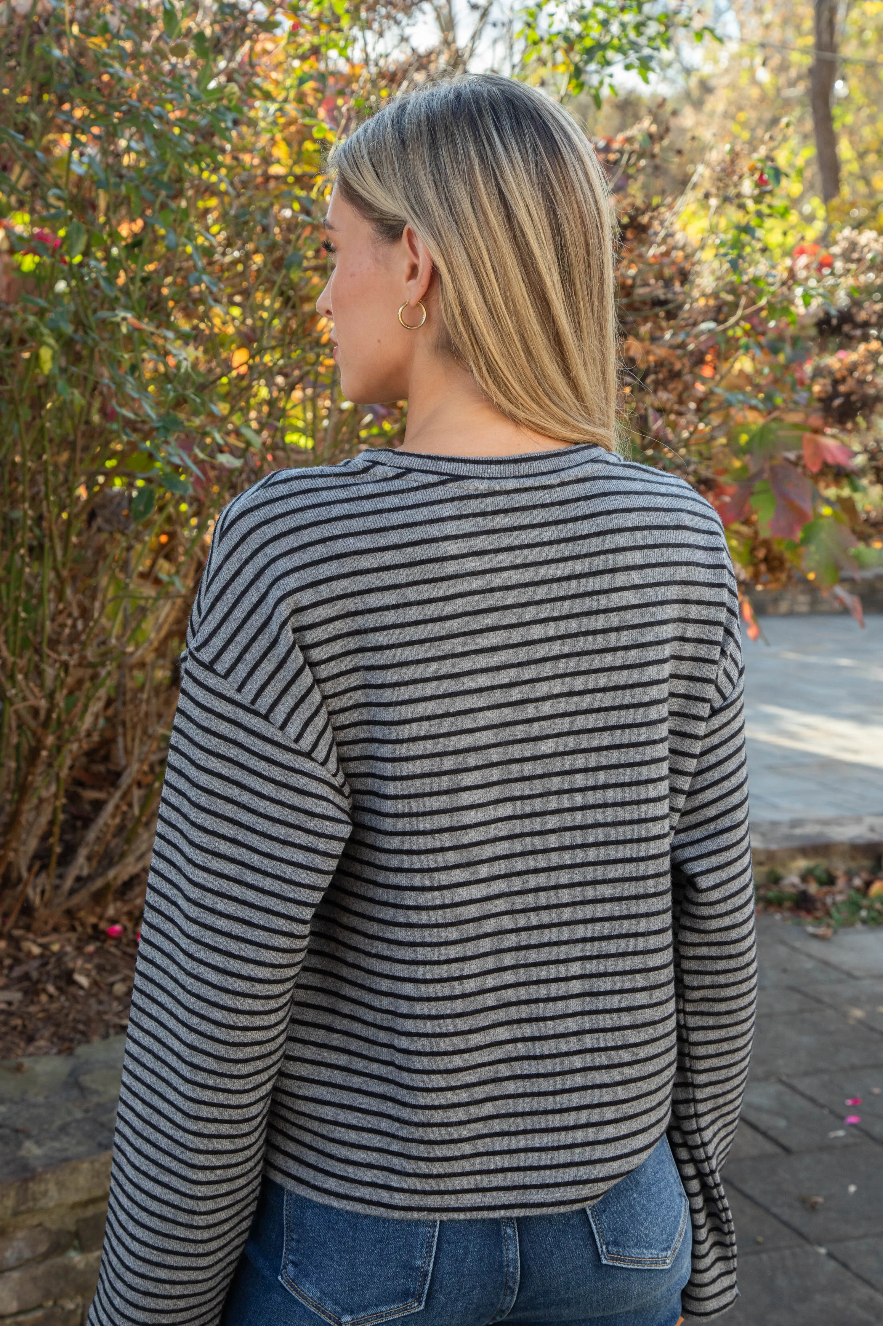 Textured Ottoman Striped Popover, Heather Grey/Black | Sanctuary