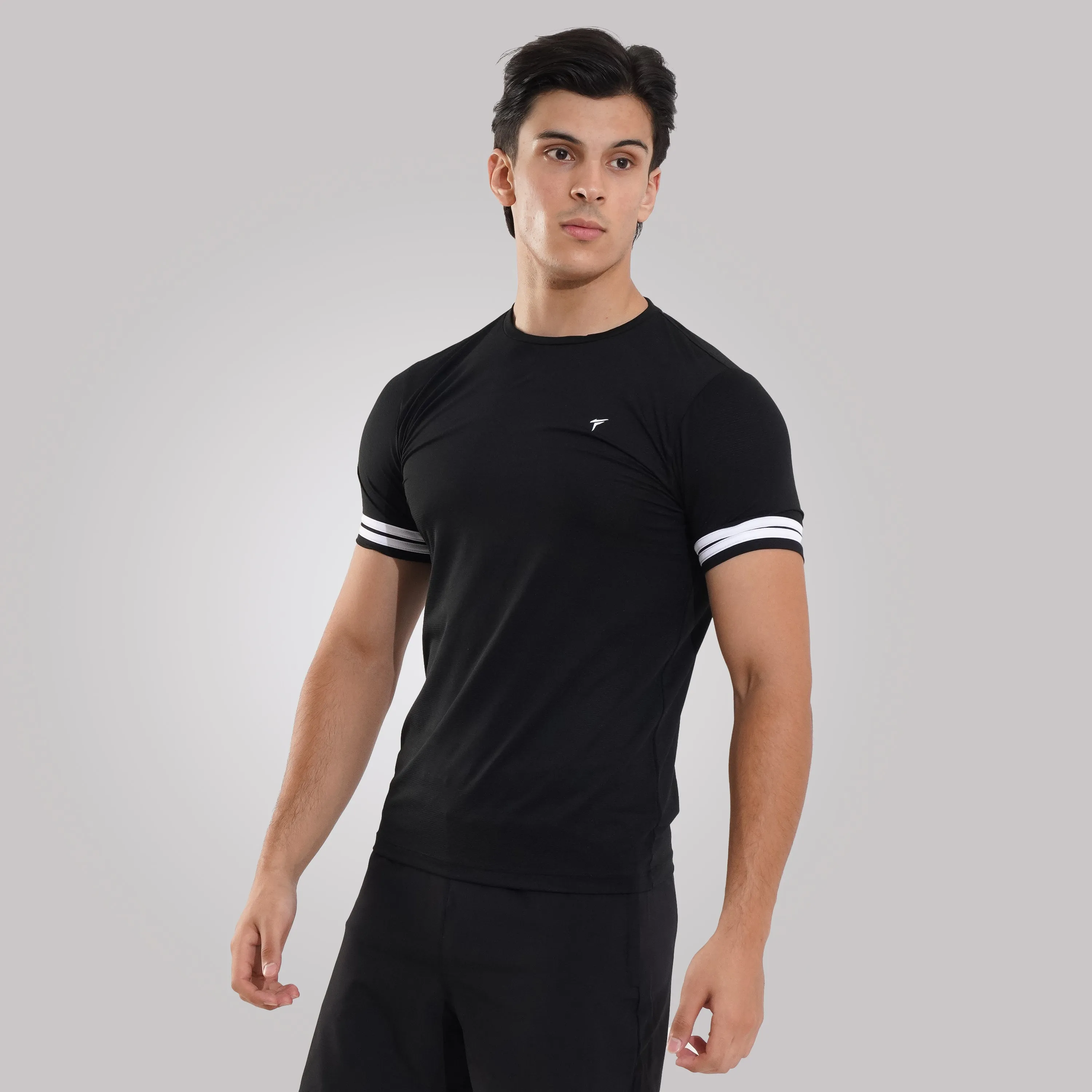 TF-Two Stripes Premium Black Mesh Tee