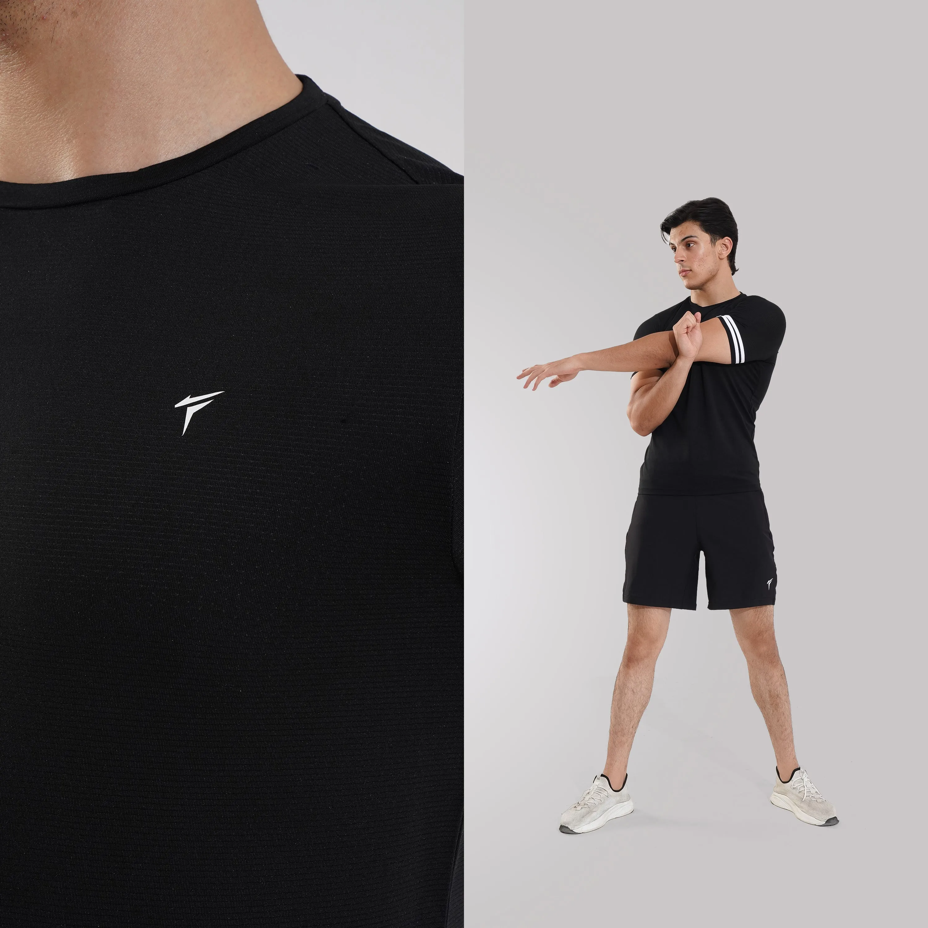 TF-Two Stripes Premium Black Mesh Tee