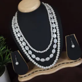 Three Layer White Pearl Long Necklace