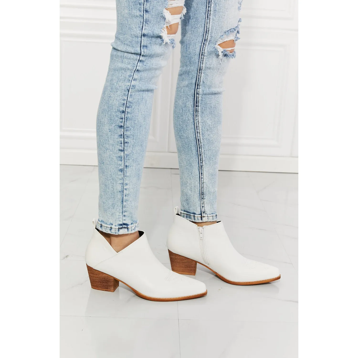 Trust Yourself Embroidered Crossover Cowboy Bootie in White