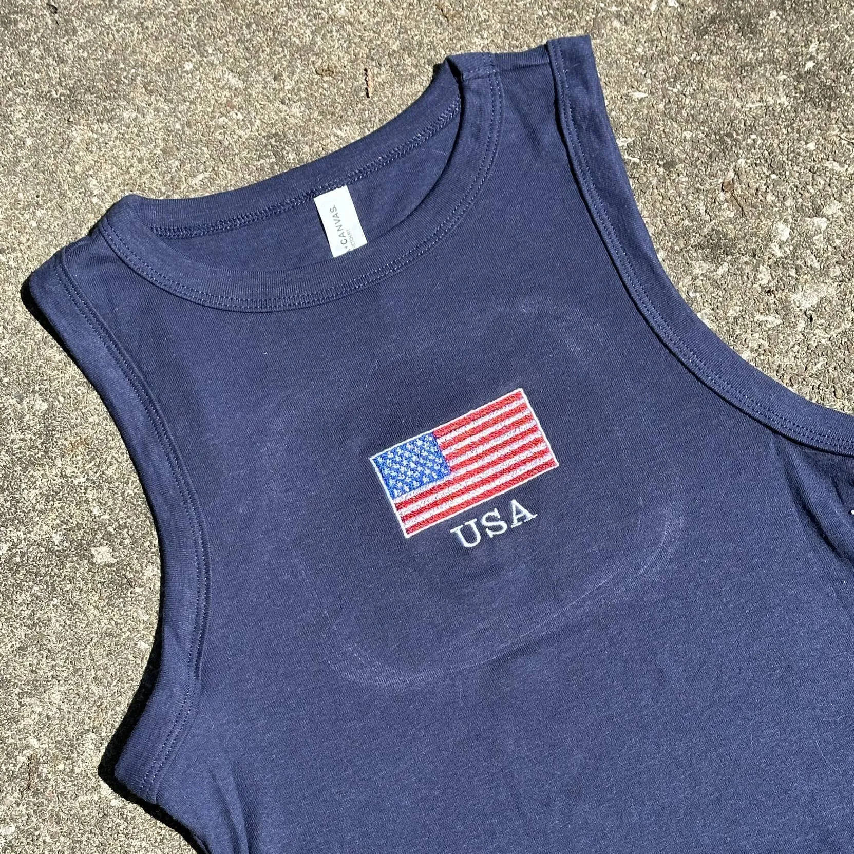 USA Embroidered Cropped Tank Top 4th of July