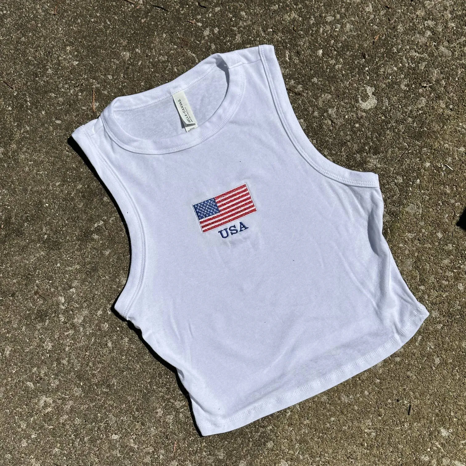 USA Embroidered Cropped Tank Top 4th of July