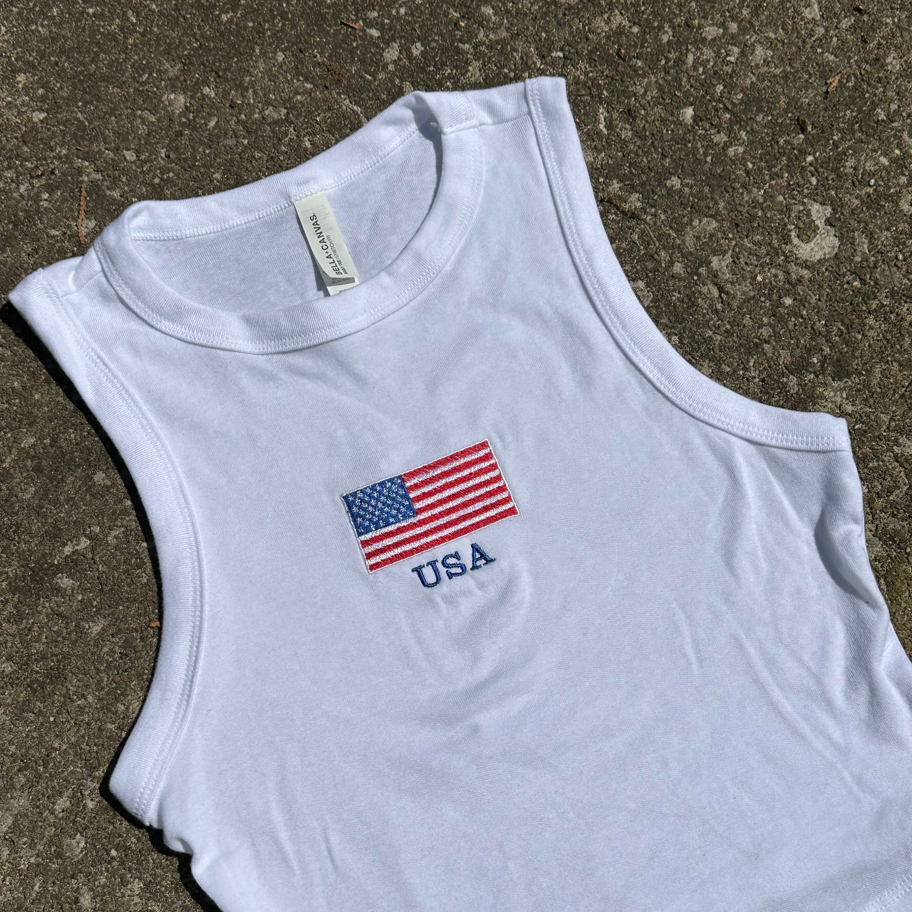 USA Embroidered Cropped Tank Top 4th of July