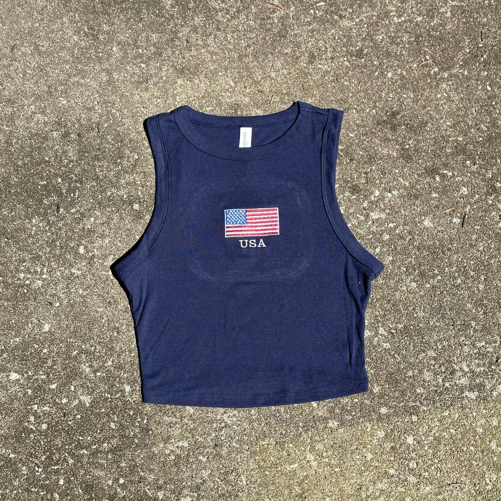 USA Embroidered Cropped Tank Top 4th of July