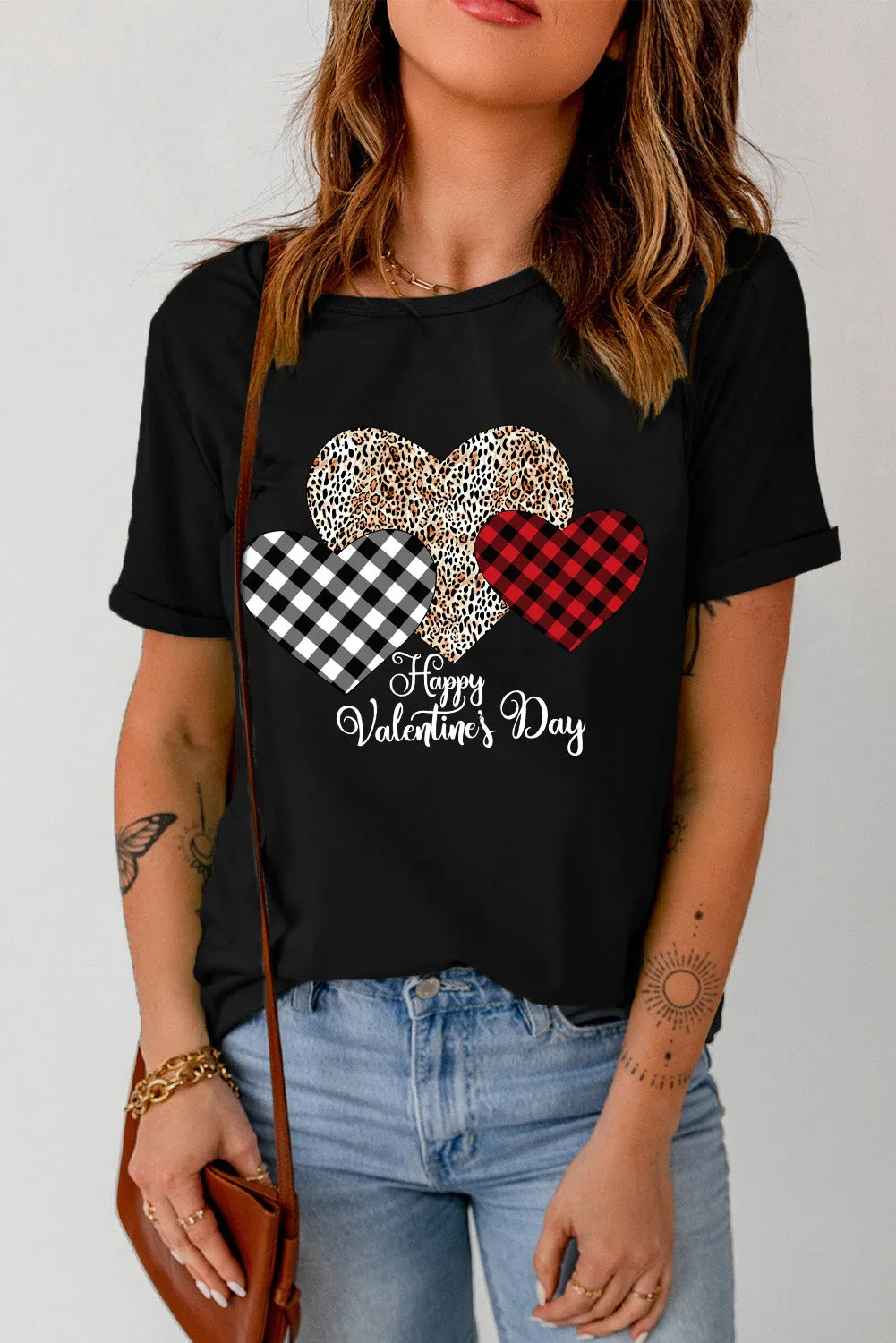 Valentine's Day T-Shirt Leopard Plaid Hearts Graphic Tees