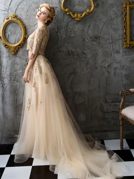 Vintage Two Piece Prom Dress Lace Cheap Plus Size Prom Dress #ER501