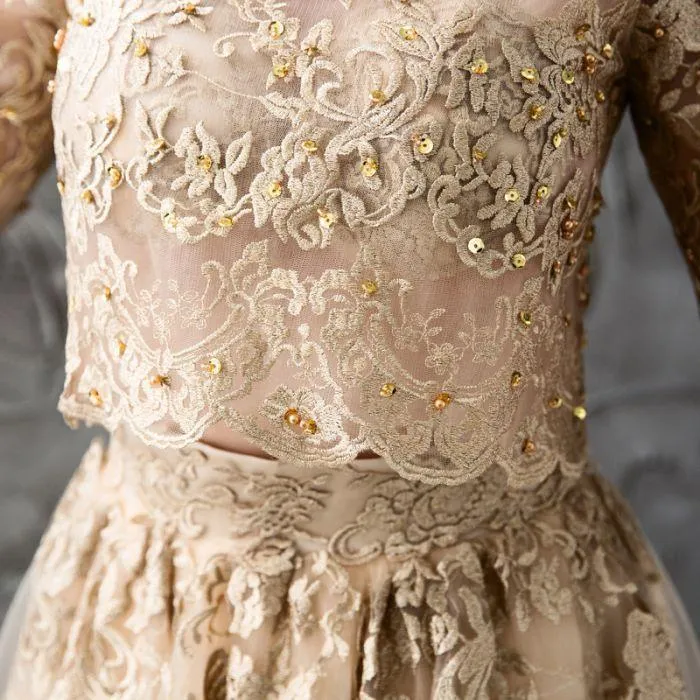 Vintage Two Piece Prom Dress Lace Cheap Plus Size Prom Dress #ER501