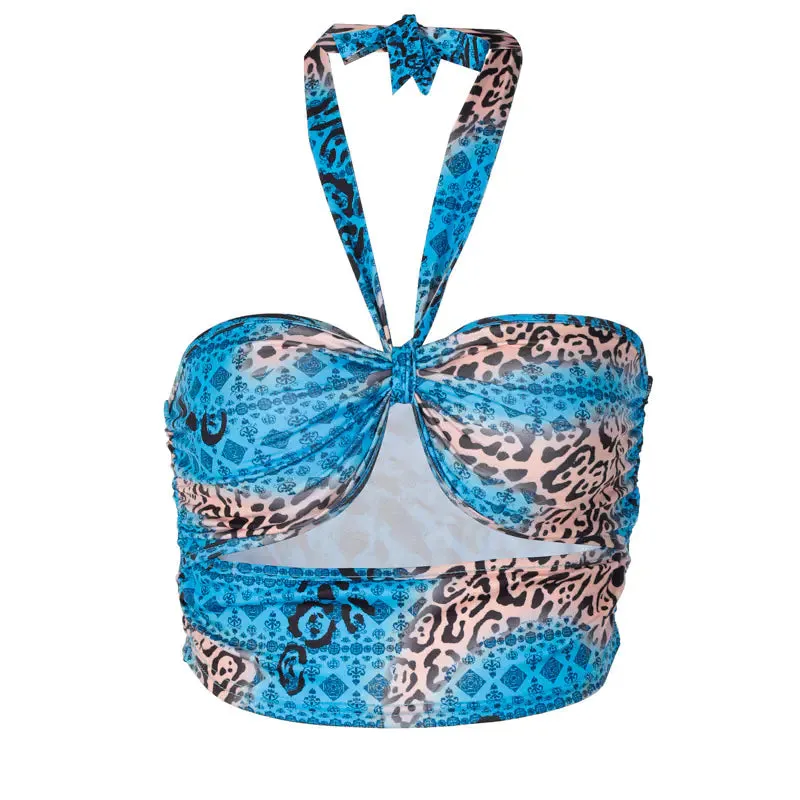 Women's Floral Camouflage Halter Top with Ruffles