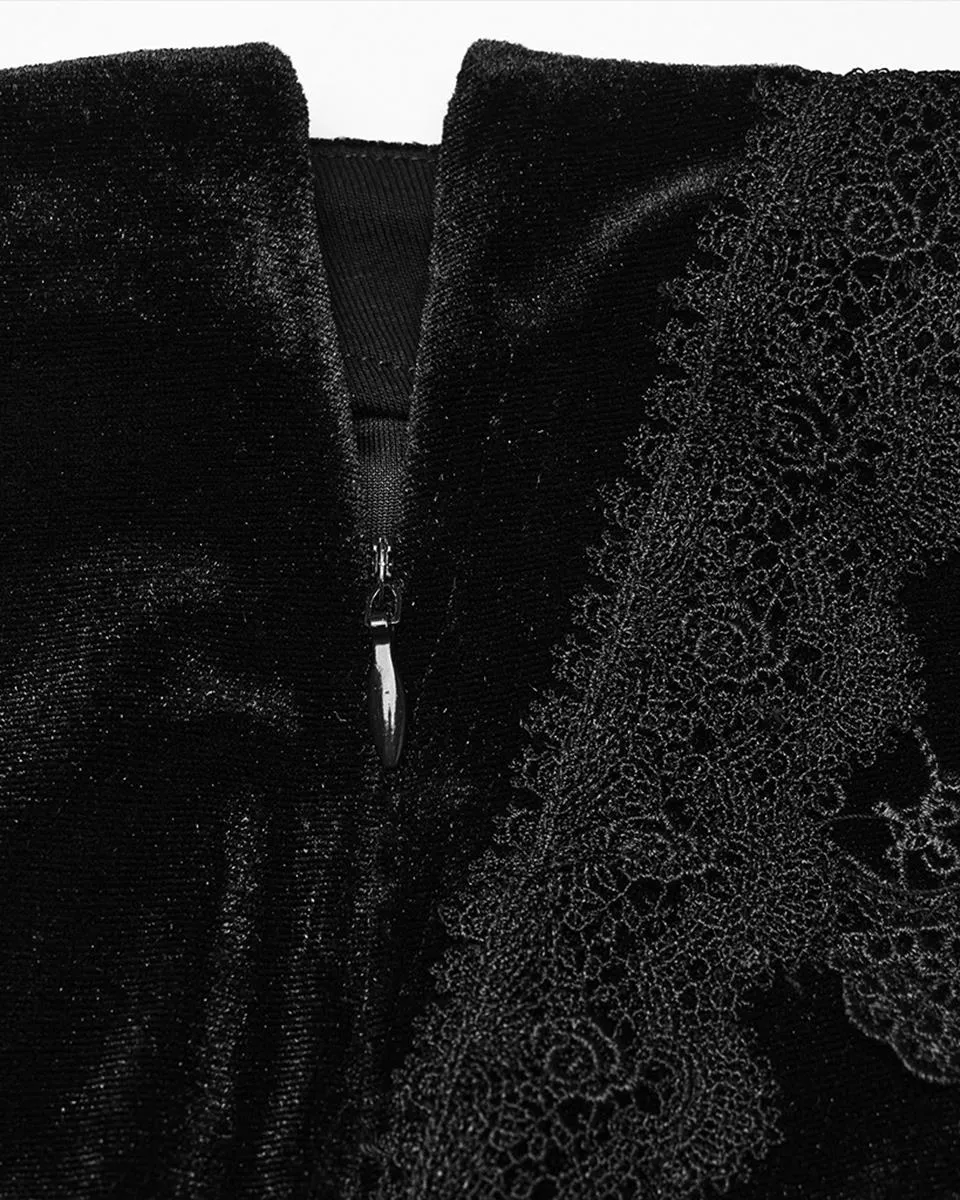 WQ-750BQF Womens Long Gothic Velvet, Lace & Mesh Fishtail Skirt