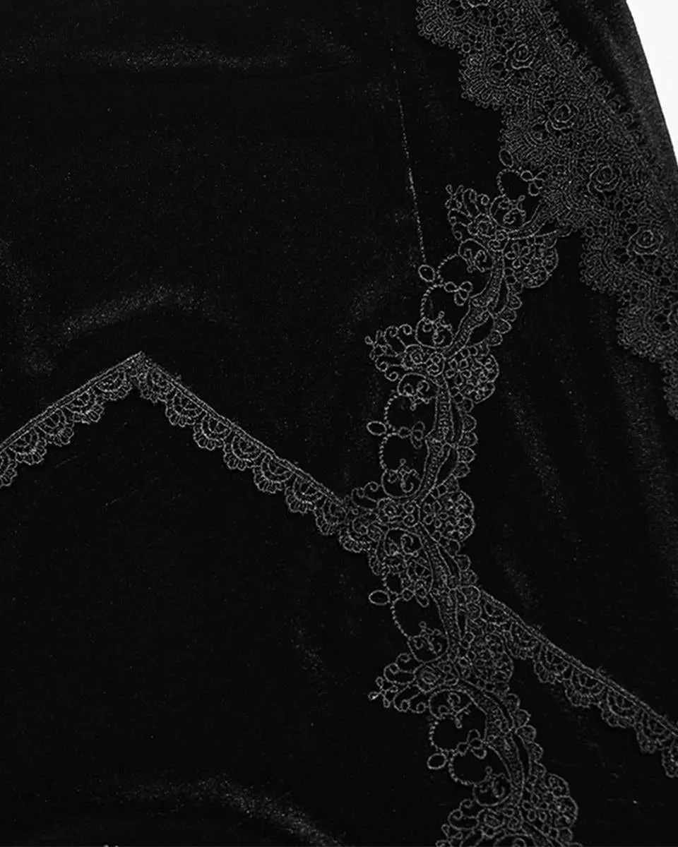 WQ-750BQF Womens Long Gothic Velvet, Lace & Mesh Fishtail Skirt