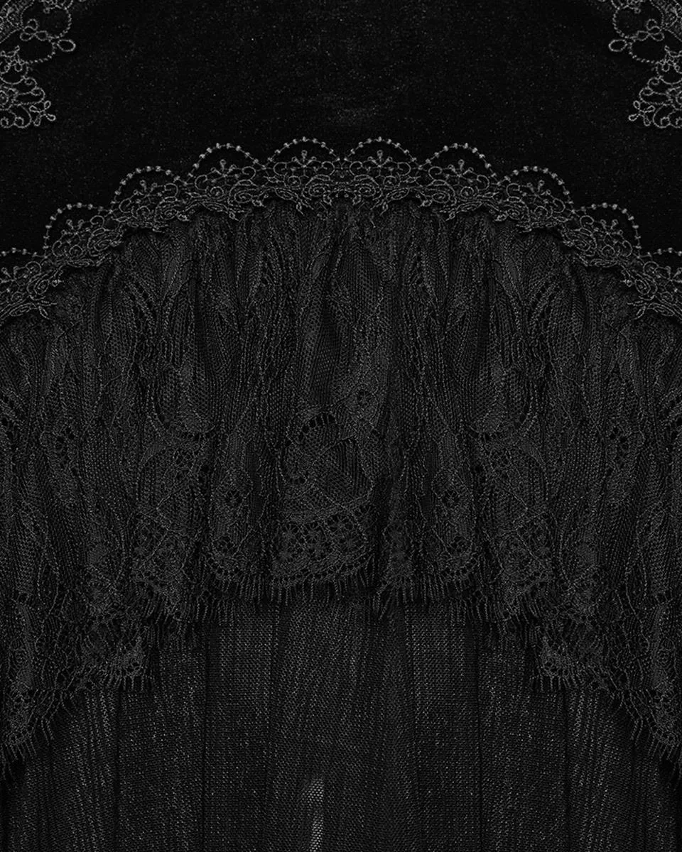WQ-750BQF Womens Long Gothic Velvet, Lace & Mesh Fishtail Skirt